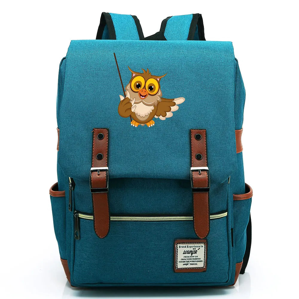 New Cartoon Owl Printed Boys Girls Kids Student School Book Bags Teenagers Canvas Women Bagpack Men Laptop Travel Backpack