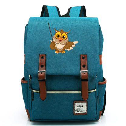 New Cartoon Owl Printed Boys Girls Kids Student School Book Bags Teenagers Canvas Women Bagpack Men Laptop Travel Backpack