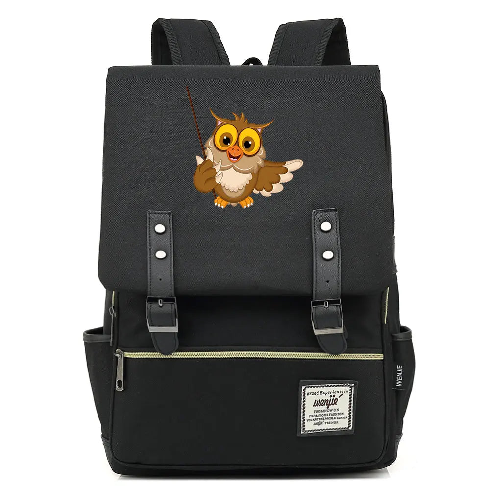 New Cartoon Owl Printed Boys Girls Kids Student School Book Bags Teenagers Canvas Women Bagpack Men Laptop Travel Backpack