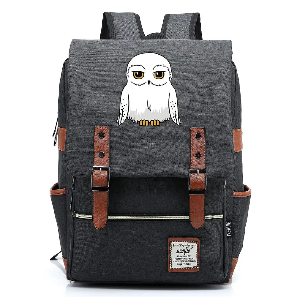 New Cartoon Owl Printed Boys Girls Kids Student School Book Bags Teenagers Canvas Women Bagpack Men Laptop Travel Backpack
