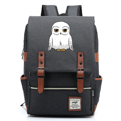 New Cartoon Owl Printed Boys Girls Kids Student School Book Bags Teenagers Canvas Women Bagpack Men Laptop Travel Backpack