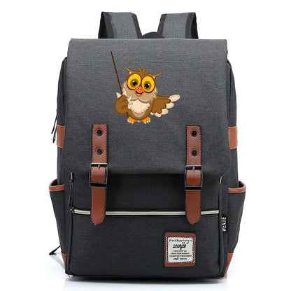 New Cartoon Owl Printed Boys Girls Kids Student School Book Bags Teenagers Canvas Women Bagpack Men Laptop Travel Backpack