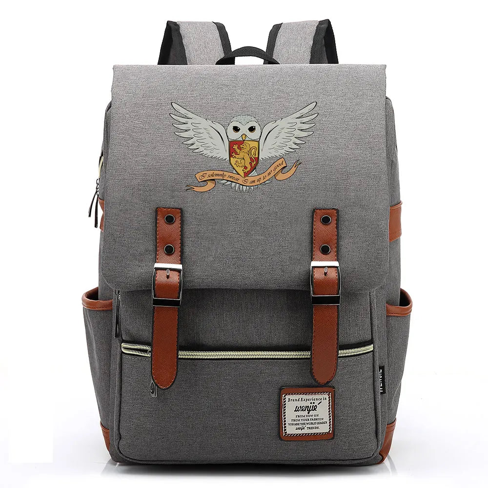 New Cartoon Owl Printed Boys Girls Kids Student School Book Bags Teenagers Canvas Women Bagpack Men Laptop Travel Backpack