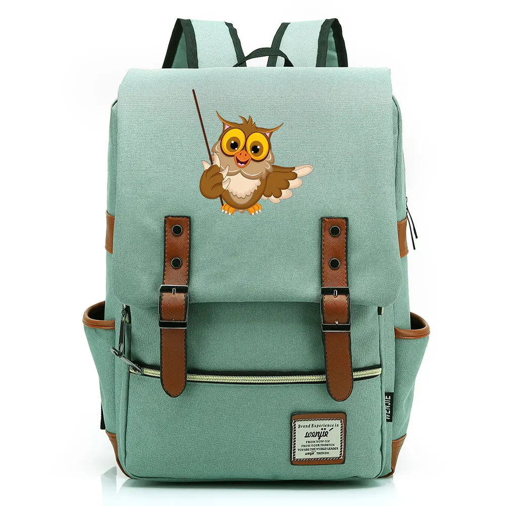 New Cartoon Owl Printed Boys Girls Kids Student School Book Bags Teenagers Canvas Women Bagpack Men Laptop Travel Backpack