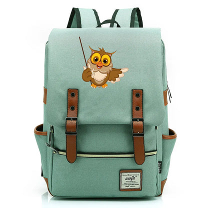 New Cartoon Owl Printed Boys Girls Kids Student School Book Bags Teenagers Canvas Women Bagpack Men Laptop Travel Backpack