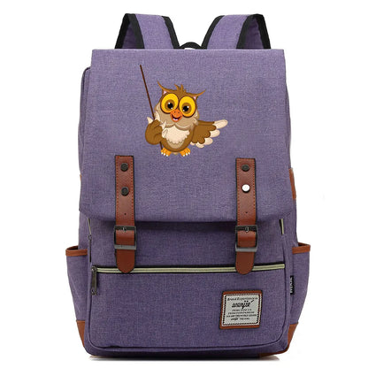 New Cartoon Owl Printed Boys Girls Kids Student School Book Bags Teenagers Canvas Women Bagpack Men Laptop Travel Backpack