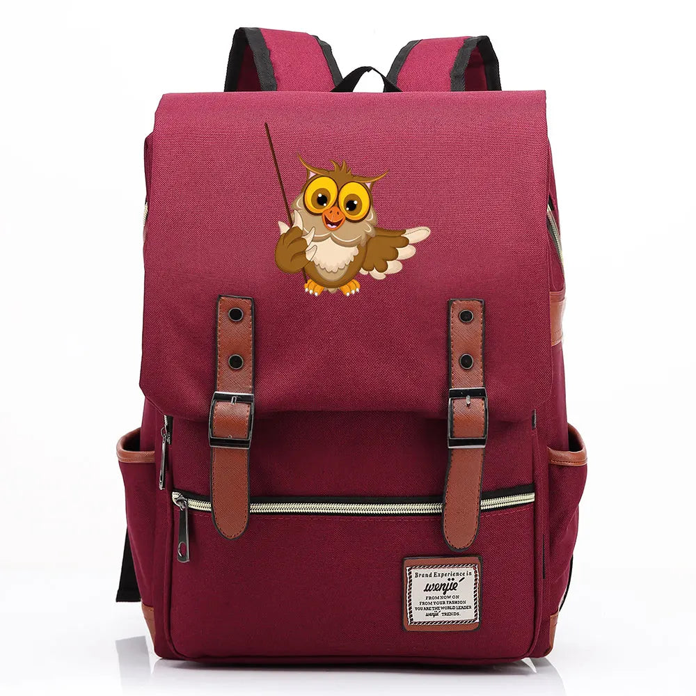 New Cartoon Owl Printed Boys Girls Kids Student School Book Bags Teenagers Canvas Women Bagpack Men Laptop Travel Backpack