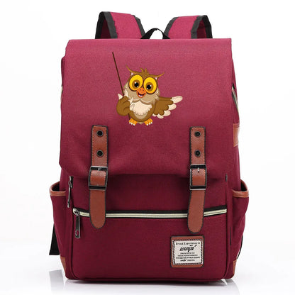 New Cartoon Owl Printed Boys Girls Kids Student School Book Bags Teenagers Canvas Women Bagpack Men Laptop Travel Backpack