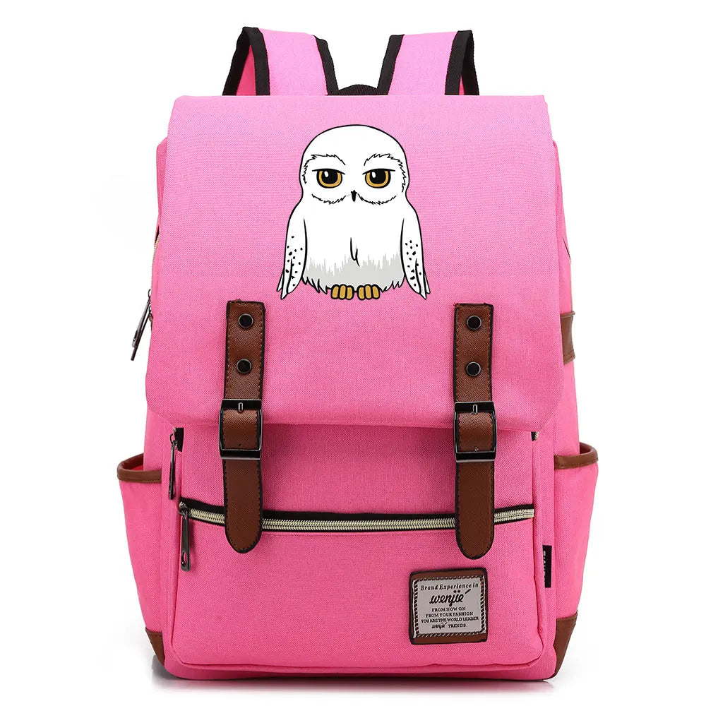 New Cartoon Owl Printed Boys Girls Kids Student School Book Bags Teenagers Canvas Women Bagpack Men Laptop Travel Backpack
