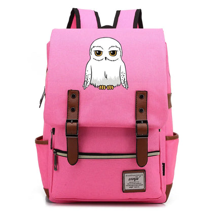 New Cartoon Owl Printed Boys Girls Kids Student School Book Bags Teenagers Canvas Women Bagpack Men Laptop Travel Backpack