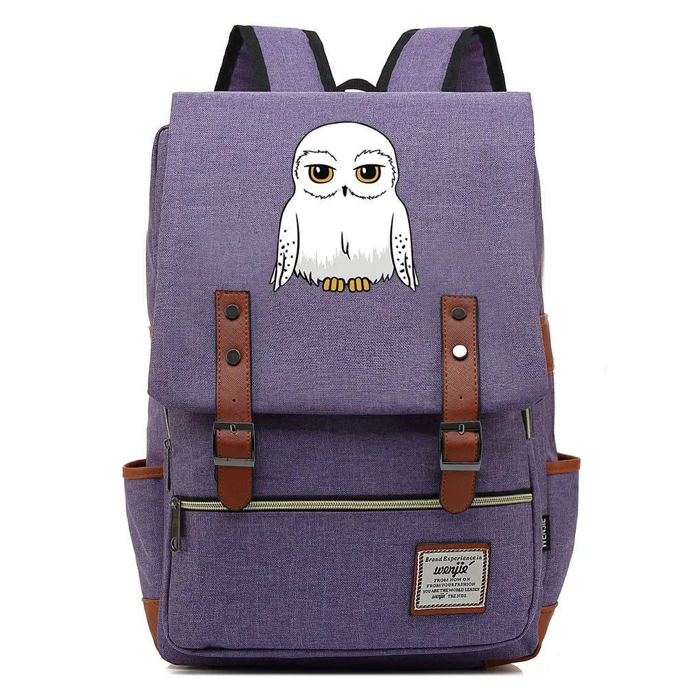 New Cartoon Owl Printed Boys Girls Kids Student School Book Bags Teenagers Canvas Women Bagpack Men Laptop Travel Backpack