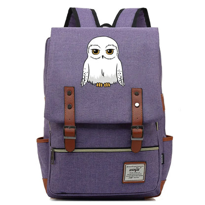 New Cartoon Owl Printed Boys Girls Kids Student School Book Bags Teenagers Canvas Women Bagpack Men Laptop Travel Backpack