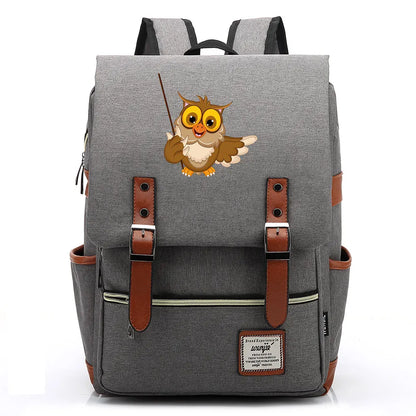 New Cartoon Owl Printed Boys Girls Kids Student School Book Bags Teenagers Canvas Women Bagpack Men Laptop Travel Backpack