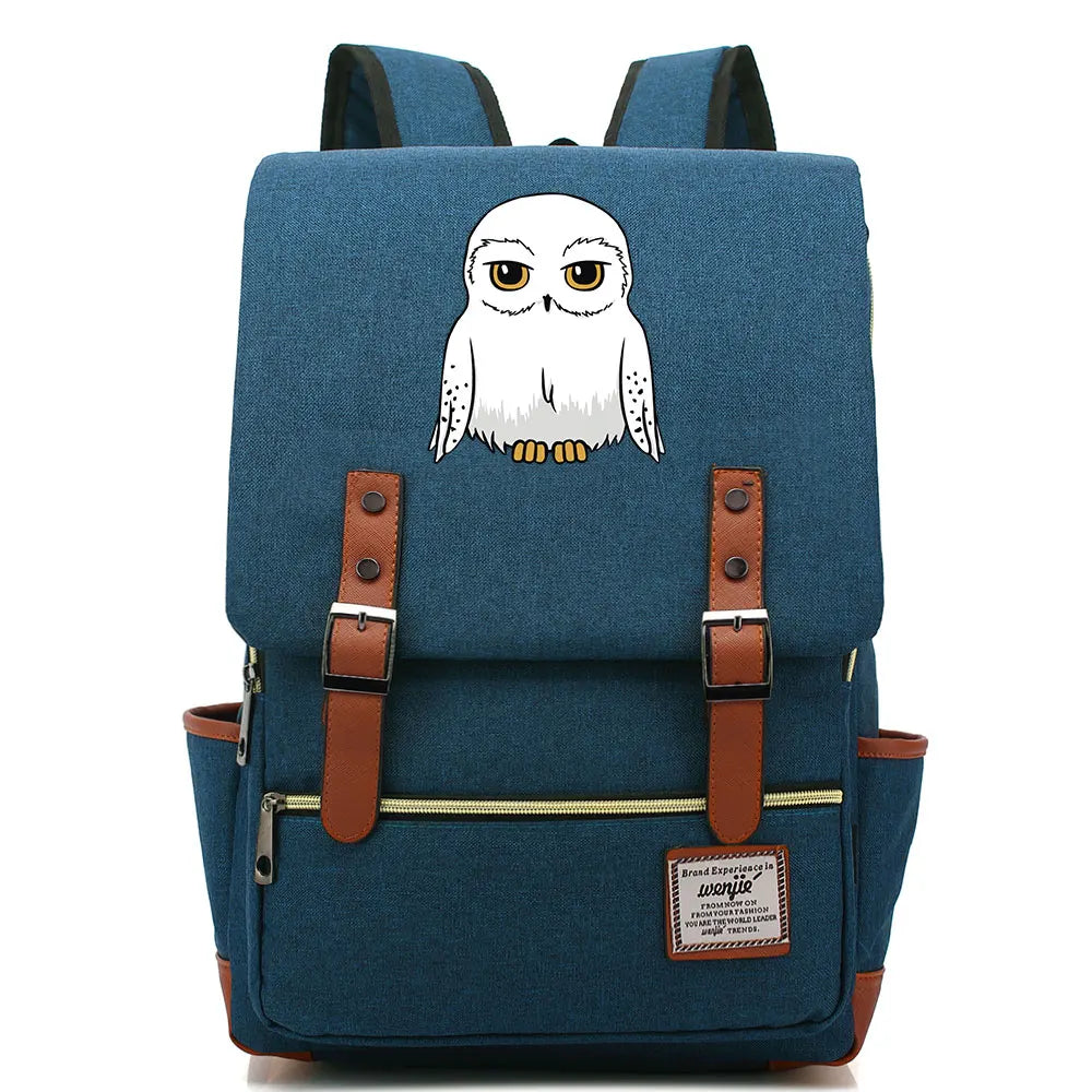 New Cartoon Owl Printed Boys Girls Kids Student School Book Bags Teenagers Canvas Women Bagpack Men Laptop Travel Backpack