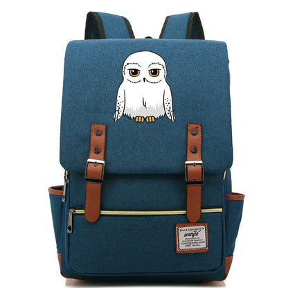 New Cartoon Owl Printed Boys Girls Kids Student School Book Bags Teenagers Canvas Women Bagpack Men Laptop Travel Backpack