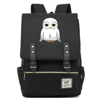 New Cartoon Owl Printed Boys Girls Kids Student School Book Bags Teenagers Canvas Women Bagpack Men Laptop Travel Backpack