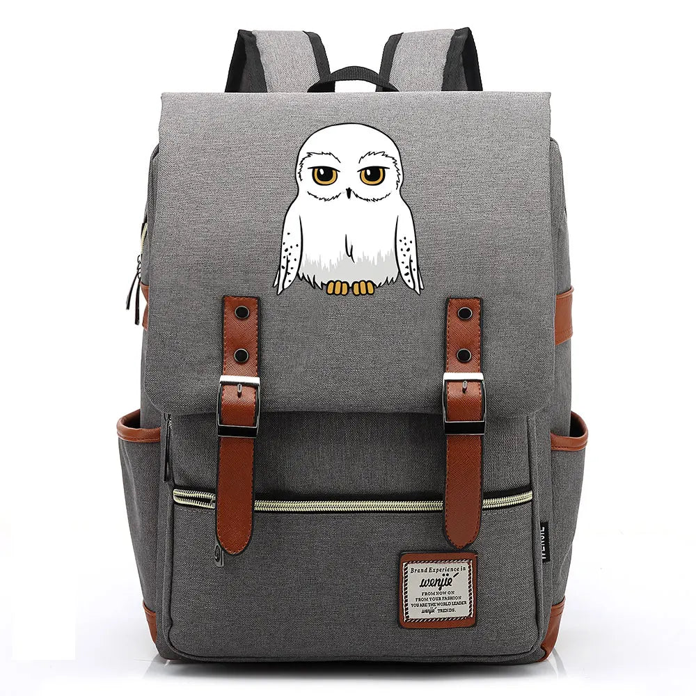 New Cartoon Owl Printed Boys Girls Kids Student School Book Bags Teenagers Canvas Women Bagpack Men Laptop Travel Backpack