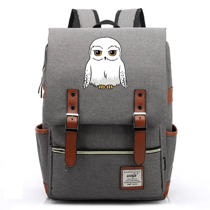 New Cartoon Owl Printed Boys Girls Kids Student School Book Bags Teenagers Canvas Women Bagpack Men Laptop Travel Backpack
