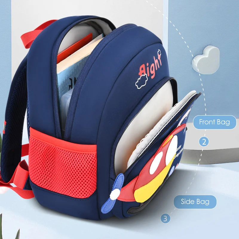 New Cartoon Plane Kindergarten Backpacks for Baby Boys Girls Anti-lost School Bags Toddler Travel Pack Mochila Infantil Escolar
