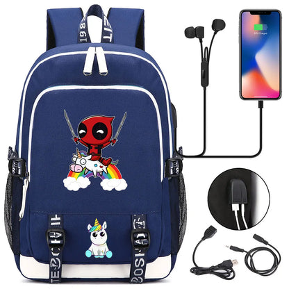New Cartoon Rainbow Horse  Teenager USB Charging Laptop Backpack Women Men Rucksack Kids School Book Bag Mochila Travel Bagpack