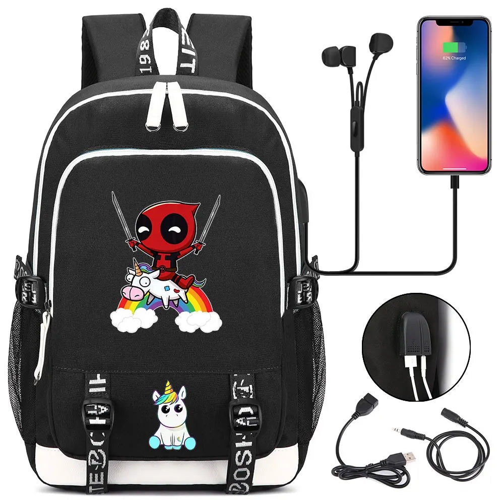 New Cartoon Rainbow Horse  Teenager USB Charging Laptop Backpack Women Men Rucksack Kids School Book Bag Mochila Travel Bagpack