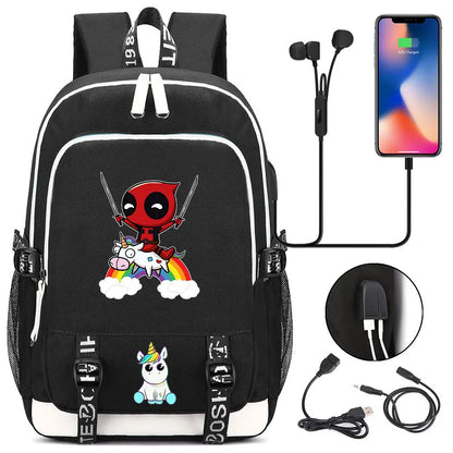 New Cartoon Rainbow Horse  Teenager USB Charging Laptop Backpack Women Men Rucksack Kids School Book Bag Mochila Travel Bagpack