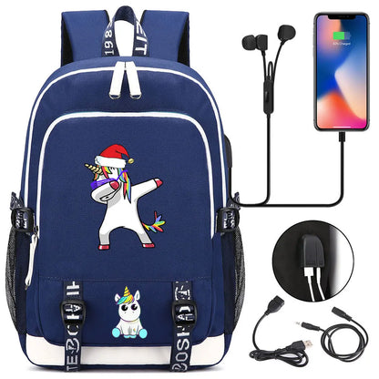 New Cartoon Rainbow Horse  Teenager USB Charging Laptop Backpack Women Men Rucksack Kids School Book Bag Mochila Travel Bagpack