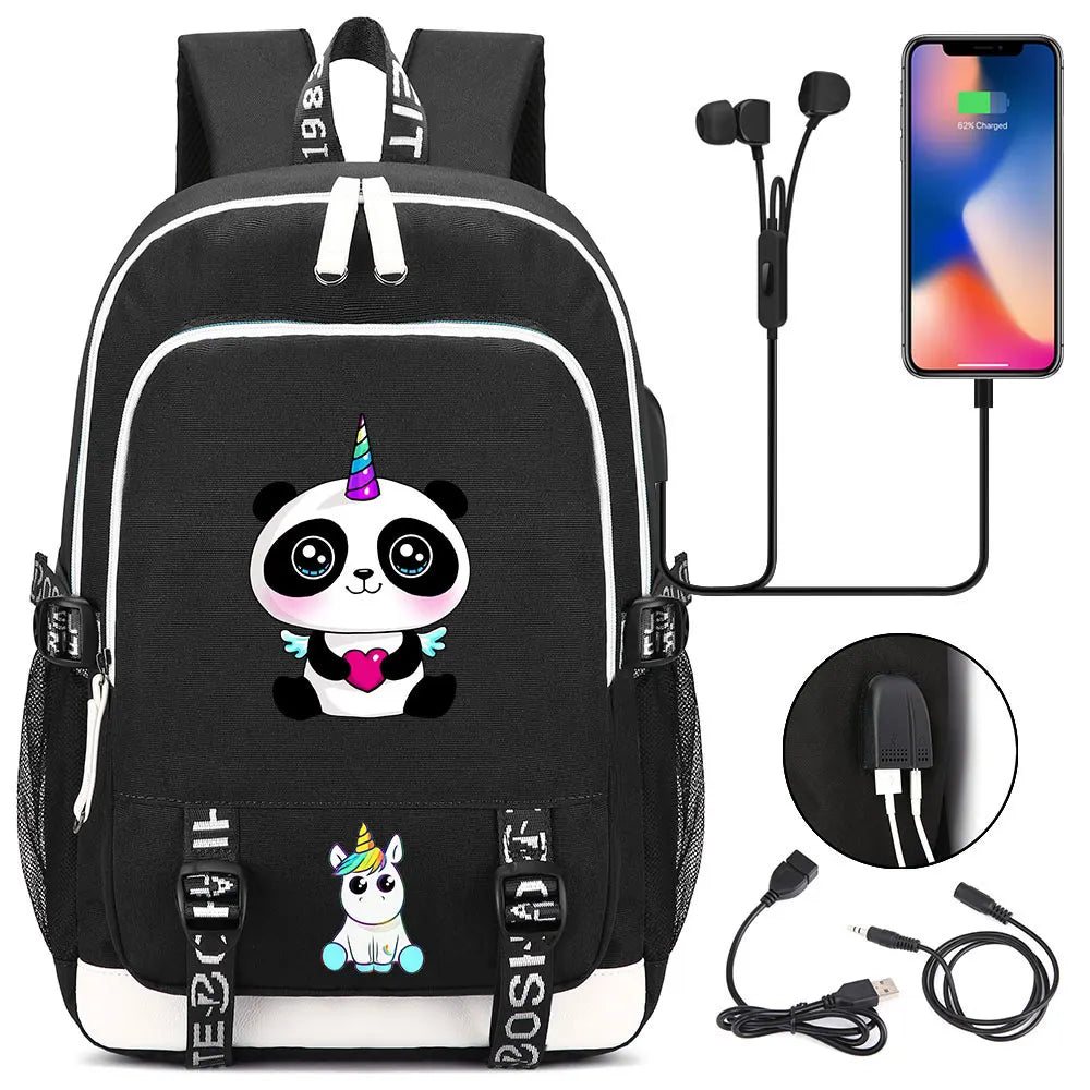 New Cartoon Rainbow Horse  Teenager USB Charging Laptop Backpack Women Men Rucksack Kids School Book Bag Mochila Travel Bagpack
