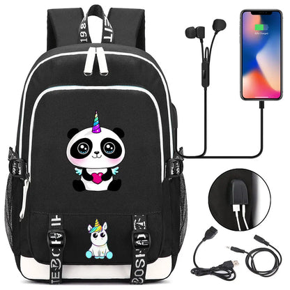New Cartoon Rainbow Horse  Teenager USB Charging Laptop Backpack Women Men Rucksack Kids School Book Bag Mochila Travel Bagpack