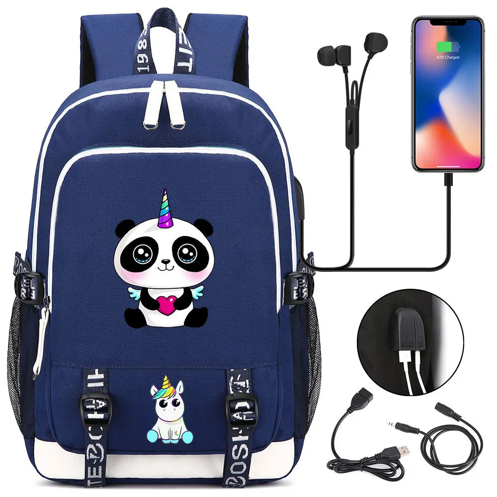 New Cartoon Rainbow Horse  Teenager USB Charging Laptop Backpack Women Men Rucksack Kids School Book Bag Mochila Travel Bagpack