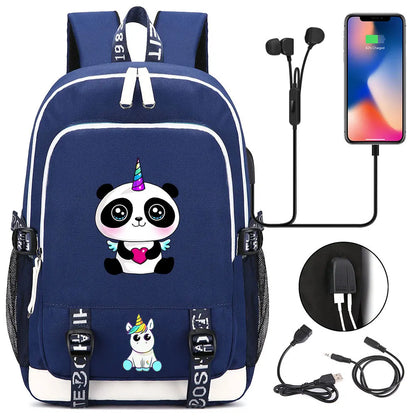 New Cartoon Rainbow Horse  Teenager USB Charging Laptop Backpack Women Men Rucksack Kids School Book Bag Mochila Travel Bagpack
