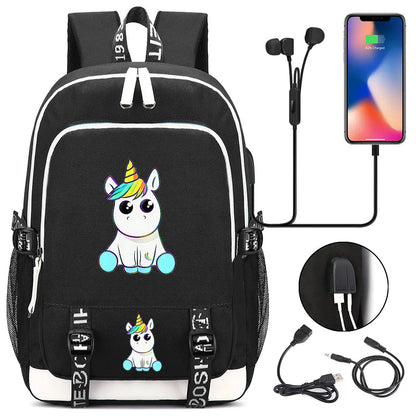New Cartoon Rainbow Horse  Teenager USB Charging Laptop Backpack Women Men Rucksack Kids School Book Bag Mochila Travel Bagpack