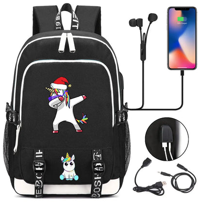 New Cartoon Rainbow Horse  Teenager USB Charging Laptop Backpack Women Men Rucksack Kids School Book Bag Mochila Travel Bagpack