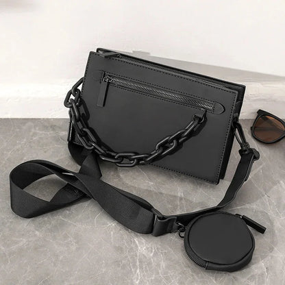 New Casual Men Shoulder Youth PU Leather Crossbody Small Square Fashion Male Chain Bag