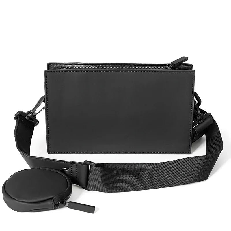 New Casual Men Shoulder Youth PU Leather Crossbody Small Square Fashion Male Chain Bag