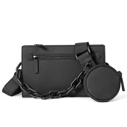New Casual Men Shoulder Youth PU Leather Crossbody Small Square Fashion Male Chain Bag