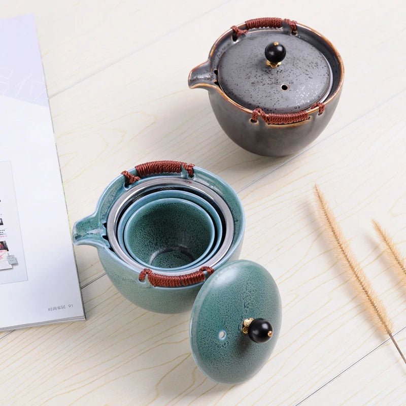 New Ceramics style Travel tea set Include 1 Pot 2 Cup,kung fu gaiwan teapot teacup, personal office travel portable Teaware