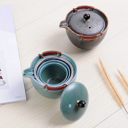 New Ceramics style Travel tea set Include 1 Pot 2 Cup,kung fu gaiwan teapot teacup, personal office travel portable Teaware