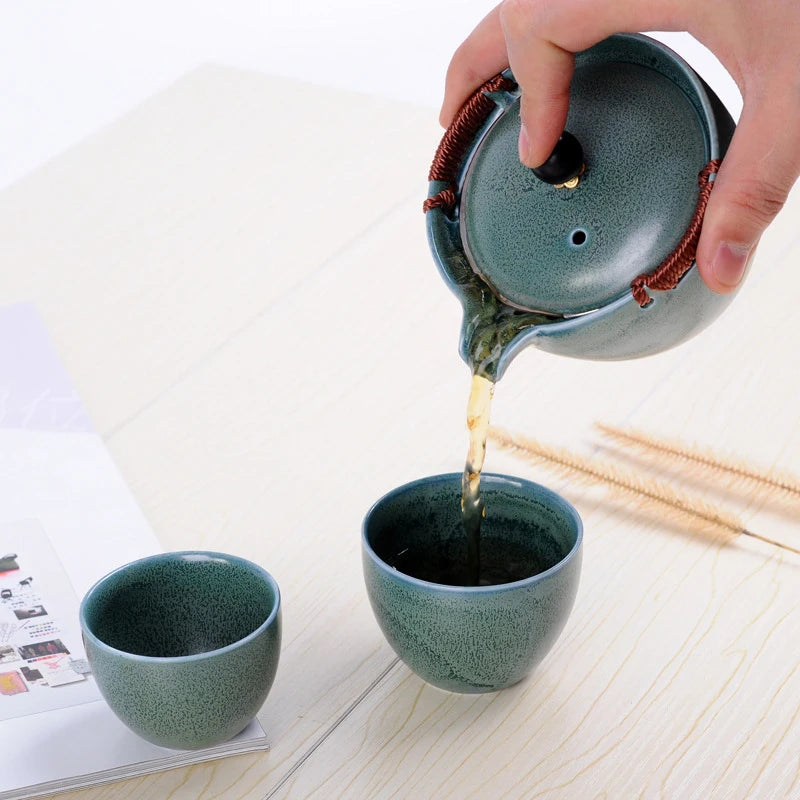 New Ceramics style Travel tea set Include 1 Pot 2 Cup,kung fu gaiwan teapot teacup, personal office travel portable Teaware