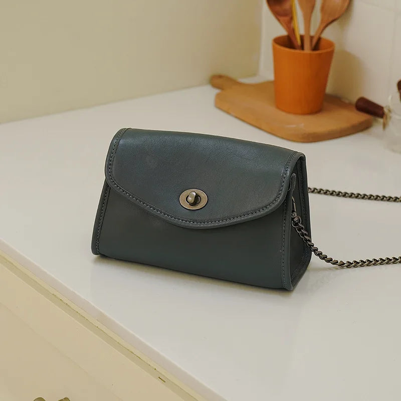 New Chains Bag for Women Fashion Genuine Leather Small Square Bags High Quality Solid One Shoulder Crossbody Bolsos Mujer