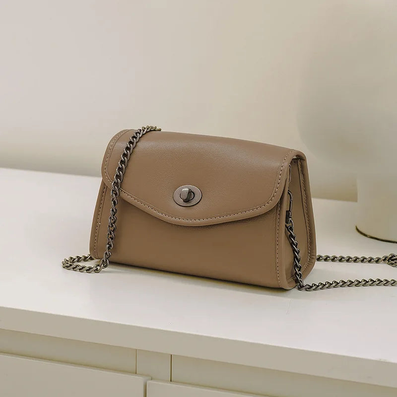 New Chains Bag for Women Fashion Genuine Leather Small Square Bags High Quality Solid One Shoulder Crossbody Bolsos Mujer