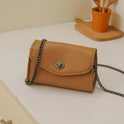 New Chains Bag for Women Fashion Genuine Leather Small Square Bags High Quality Solid One Shoulder Crossbody Bolsos Mujer