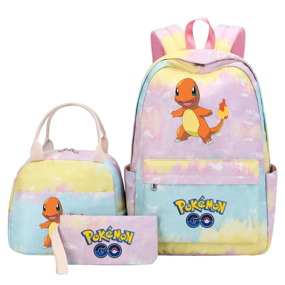 New Charmander Jigglypuff Girls Kids Pen Lunch Bags Bookbags 3 Pcs Women Teenagers Schoolbags Travel Laptop Rainbow Backpack