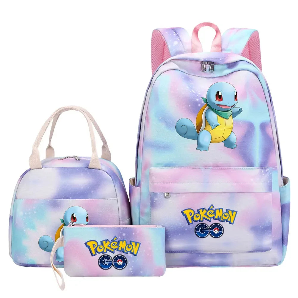New Charmander Jigglypuff Girls Kids Pen Lunch Bags Bookbags 3 Pcs Women Teenagers Schoolbags Travel Laptop Rainbow Backpack