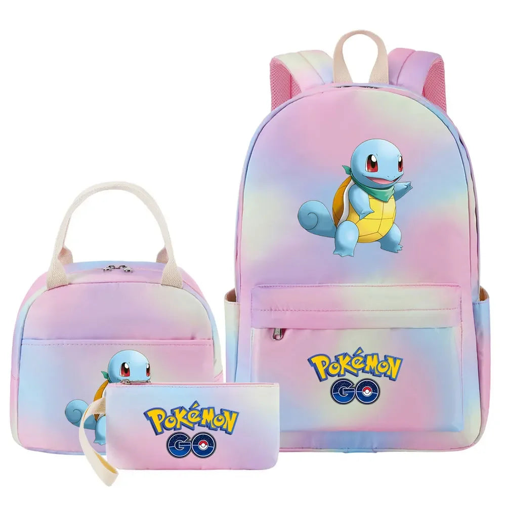 New Charmander Jigglypuff Girls Kids Pen Lunch Bags Bookbags 3 Pcs Women Teenagers Schoolbags Travel Laptop Rainbow Backpack