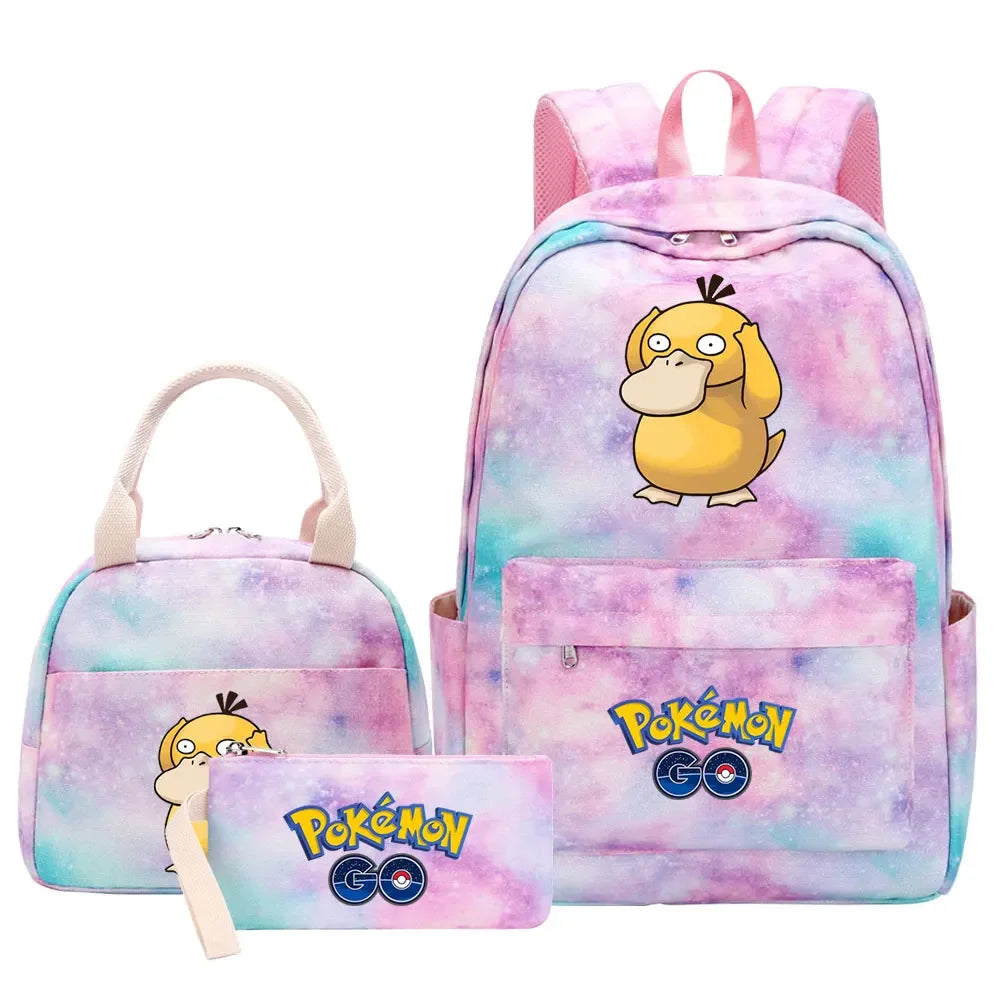 New Charmander Jigglypuff Girls Kids Pen Lunch Bags Bookbags 3 Pcs Women Teenagers Schoolbags Travel Laptop Rainbow Backpack