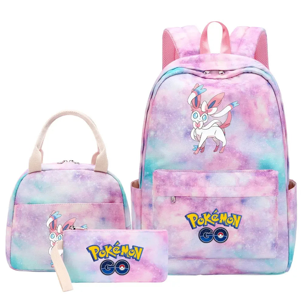 New Charmander Jigglypuff Girls Kids Pen Lunch Bags Bookbags 3 Pcs Women Teenagers Schoolbags Travel Laptop Rainbow Backpack