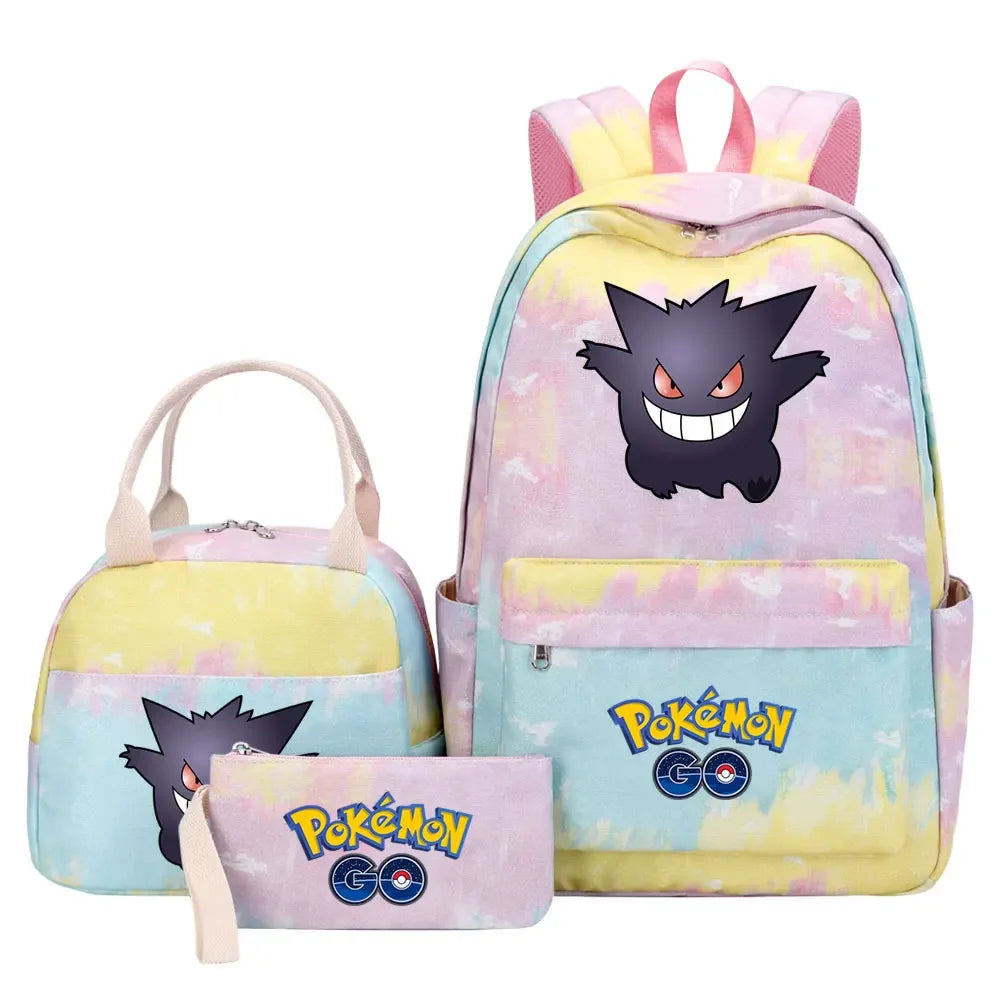 New Charmander Jigglypuff Girls Kids Pen Lunch Bags Bookbags 3 Pcs Women Teenagers Schoolbags Travel Laptop Rainbow Backpack