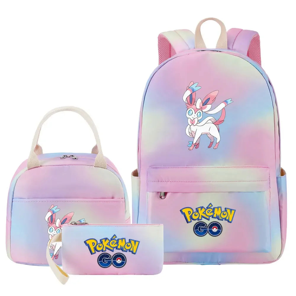 New Charmander Jigglypuff Girls Kids Pen Lunch Bags Bookbags 3 Pcs Women Teenagers Schoolbags Travel Laptop Rainbow Backpack