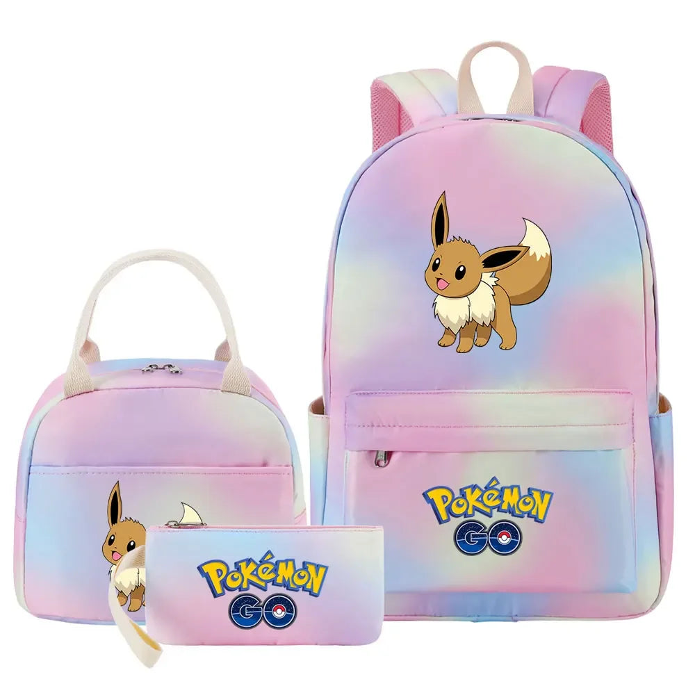 New Charmander Jigglypuff Girls Kids Pen Lunch Bags Bookbags 3 Pcs Women Teenagers Schoolbags Travel Laptop Rainbow Backpack